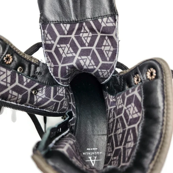 Aquatailia Morena Black & Olive Colorblock Leather Lace-Up Lug Sole Combat Boots - Picture 10 of 12
